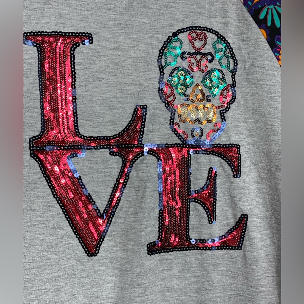 South Main Sugar Skull ‘Love’ Baseball tee - Small - Picture 3 of 9